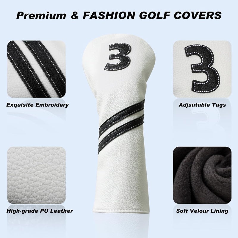 Frimon Golf Club Covers,4pcs or 1pc Golf Headcovers for Woods and Driver Fairway Hybrids Women Men - Premium PU Leather with Interchangeable Tags & Magnetic Blade and Mallet Putter Covers - Image 3